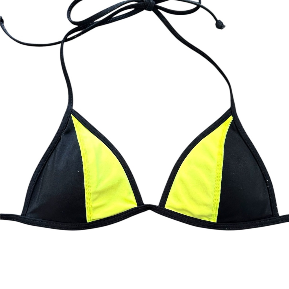 PINK Black & Yellow Triangle Bikini Top Size Small